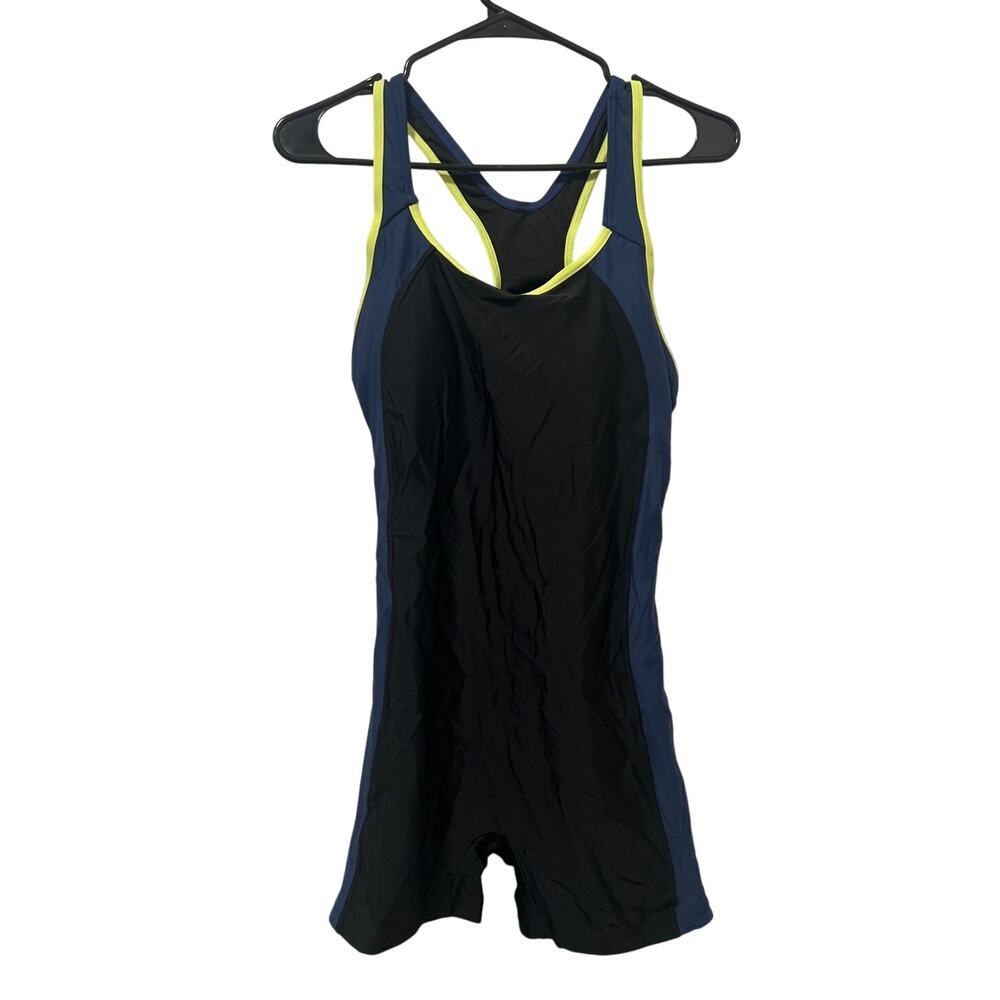 Women's Contrast Boyleg Racer Cutout Back Sports One Piece Swimsuit NWT Size L - Picture 3 of 9